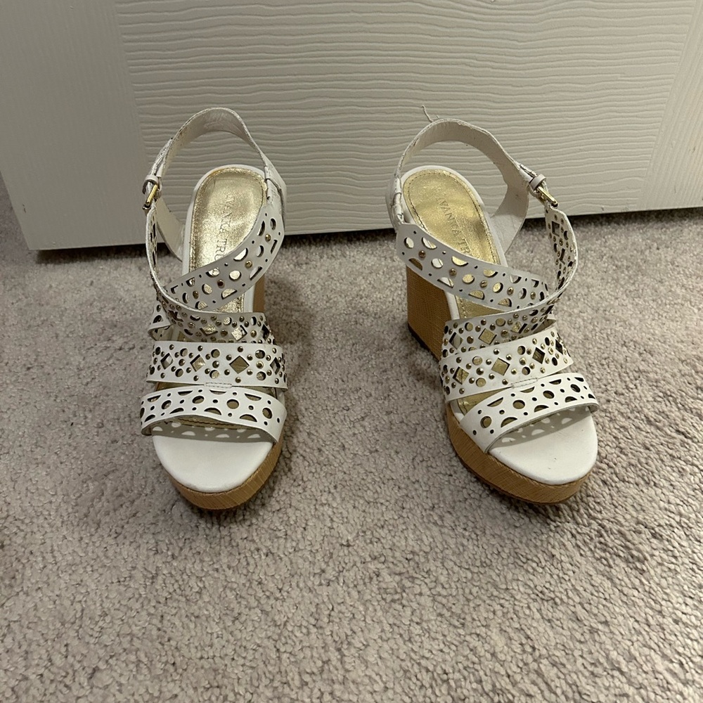 Ivanka Trump White and Tan Platform Sandals